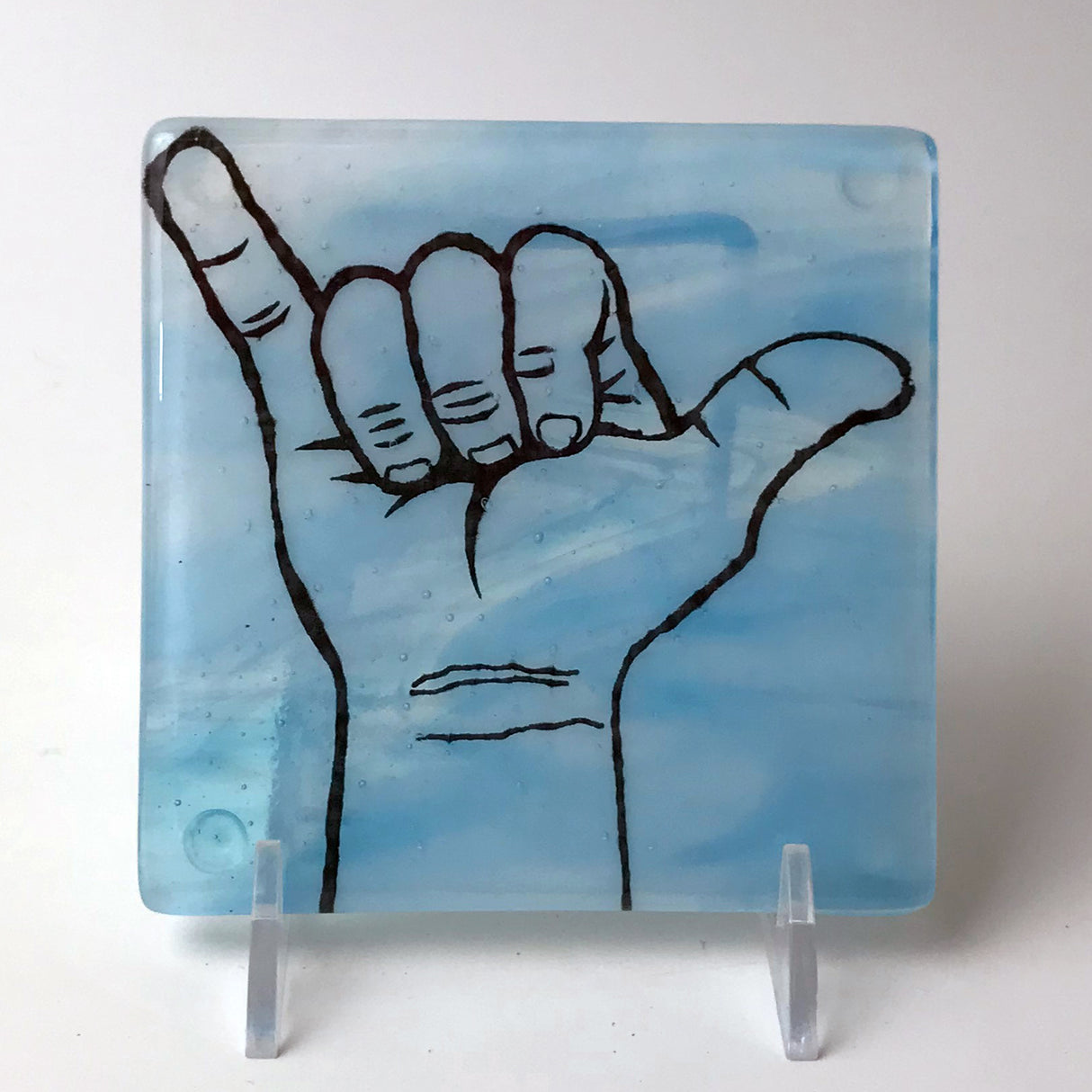 Shaka Hang Loose Fused Glass 4" Single Coaster