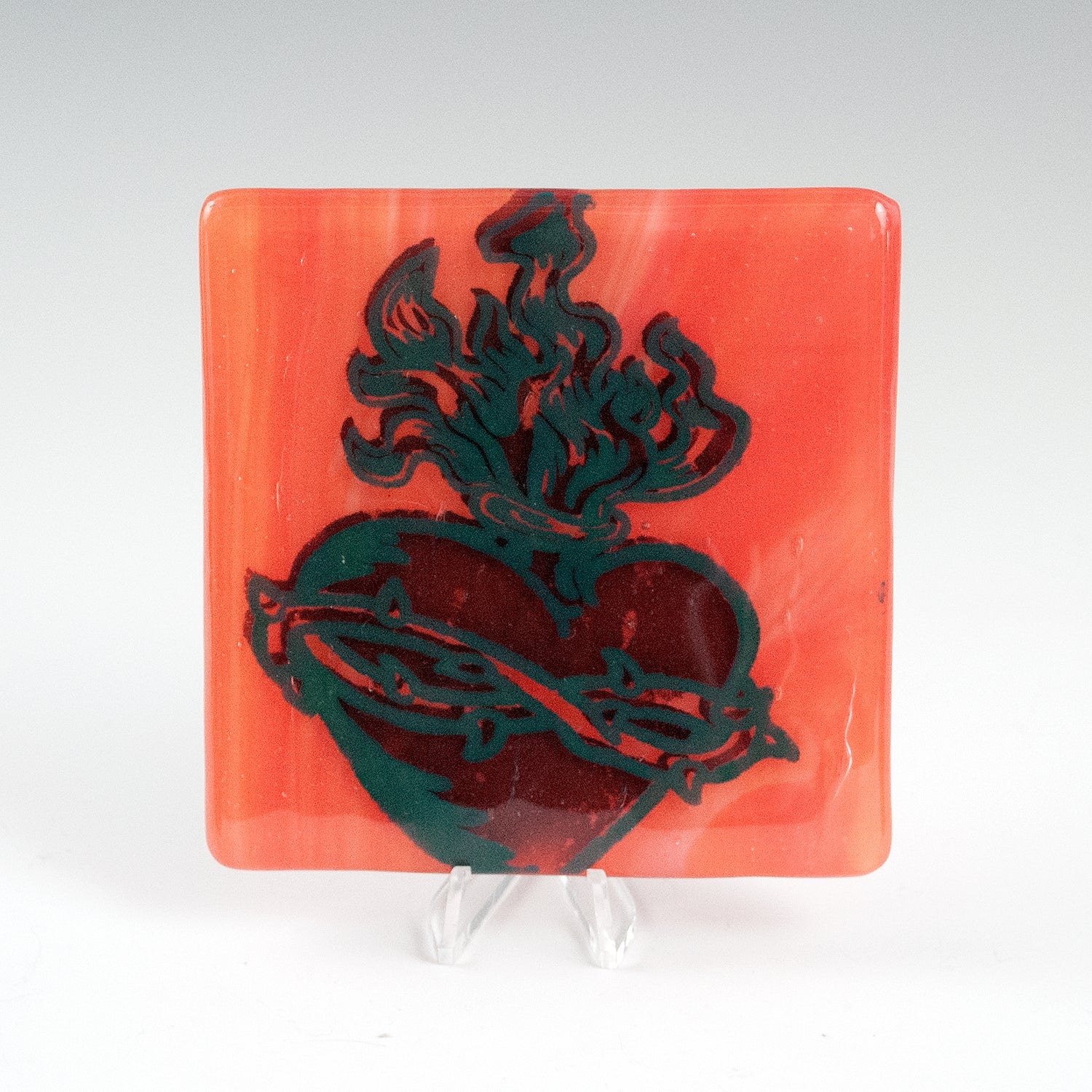 Sacred Heart Fused Glass 4" Single Coaster