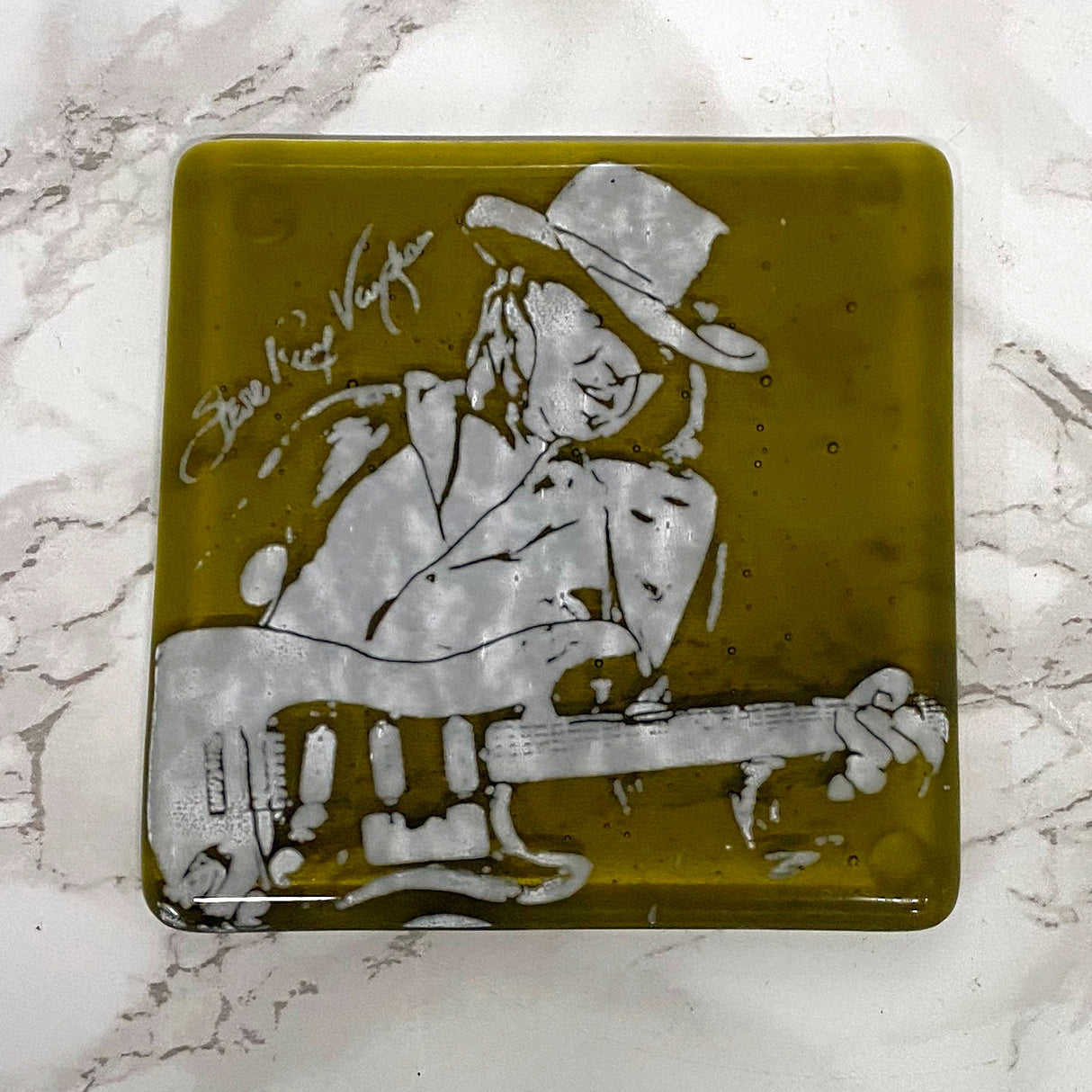 Stevie Ray Vaughan Fused Glass 4" Single Coaster