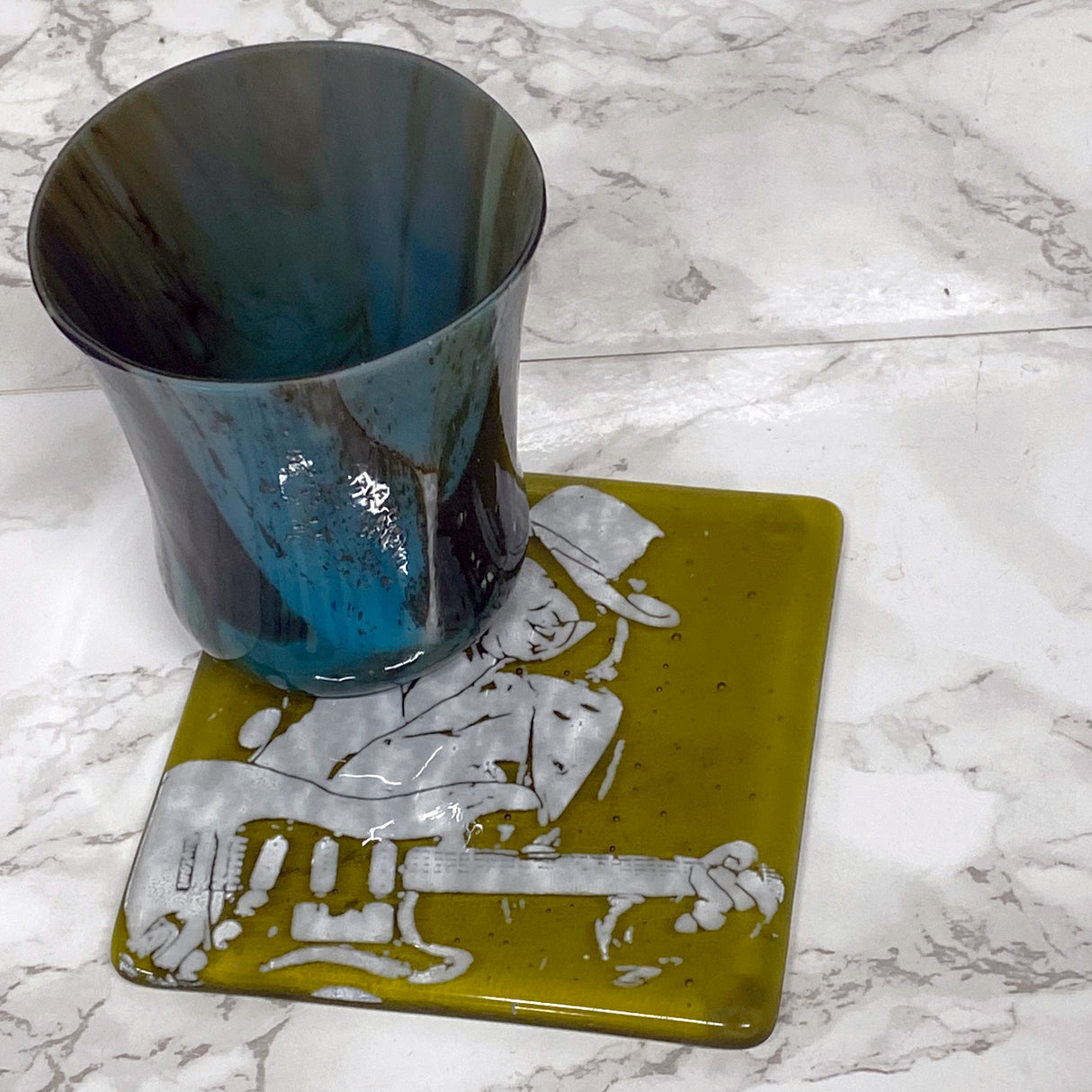 Stevie Ray Vaughan Fused Glass 4" Single Coaster