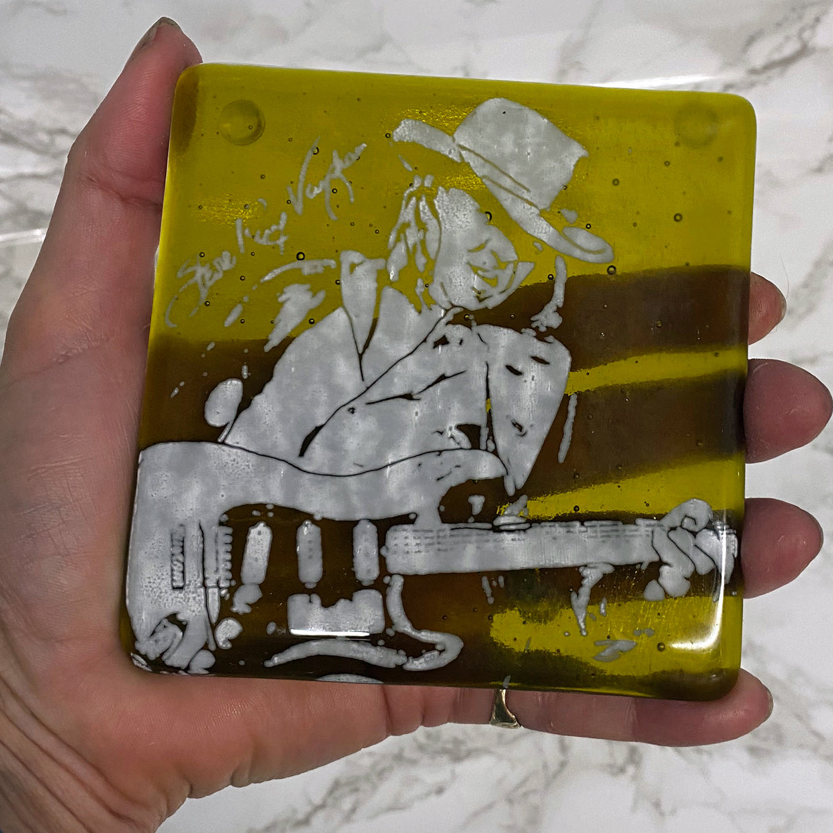 Stevie Ray Vaughan Fused Glass 4" Single Coaster