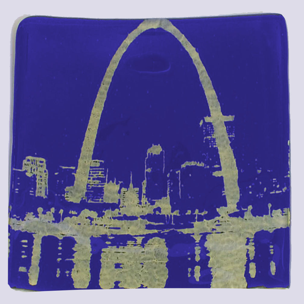 St Louis Arch at night Fused Glass 4" Single Coaster - made to order