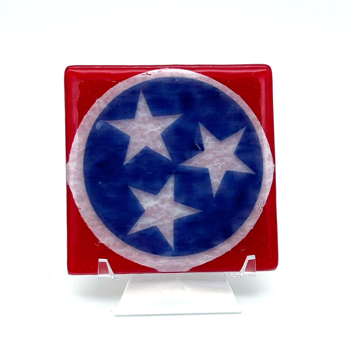 Tennessee Flag Fused Glass 4" Single Coaster - made to order