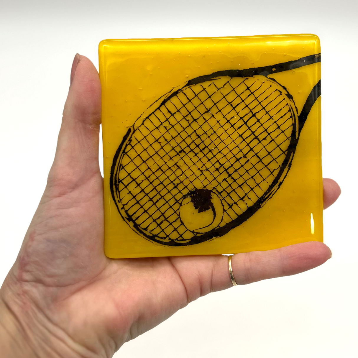 Tennis Fused Glass 4" Single Coaster