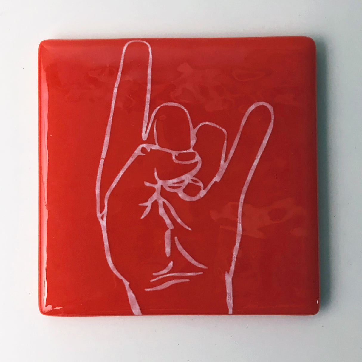 Texas Hook 'Em Horns Fused Glass 4" Single Coaster - made to order