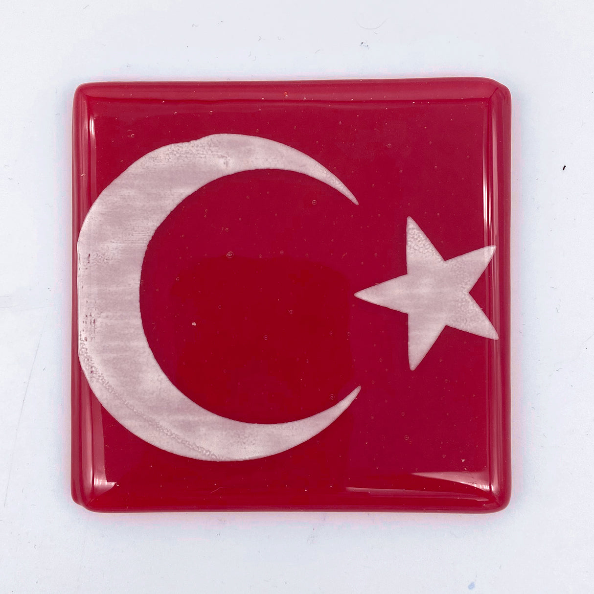 Turkish Flag Fused Glass 4" Single Coaster - made to order