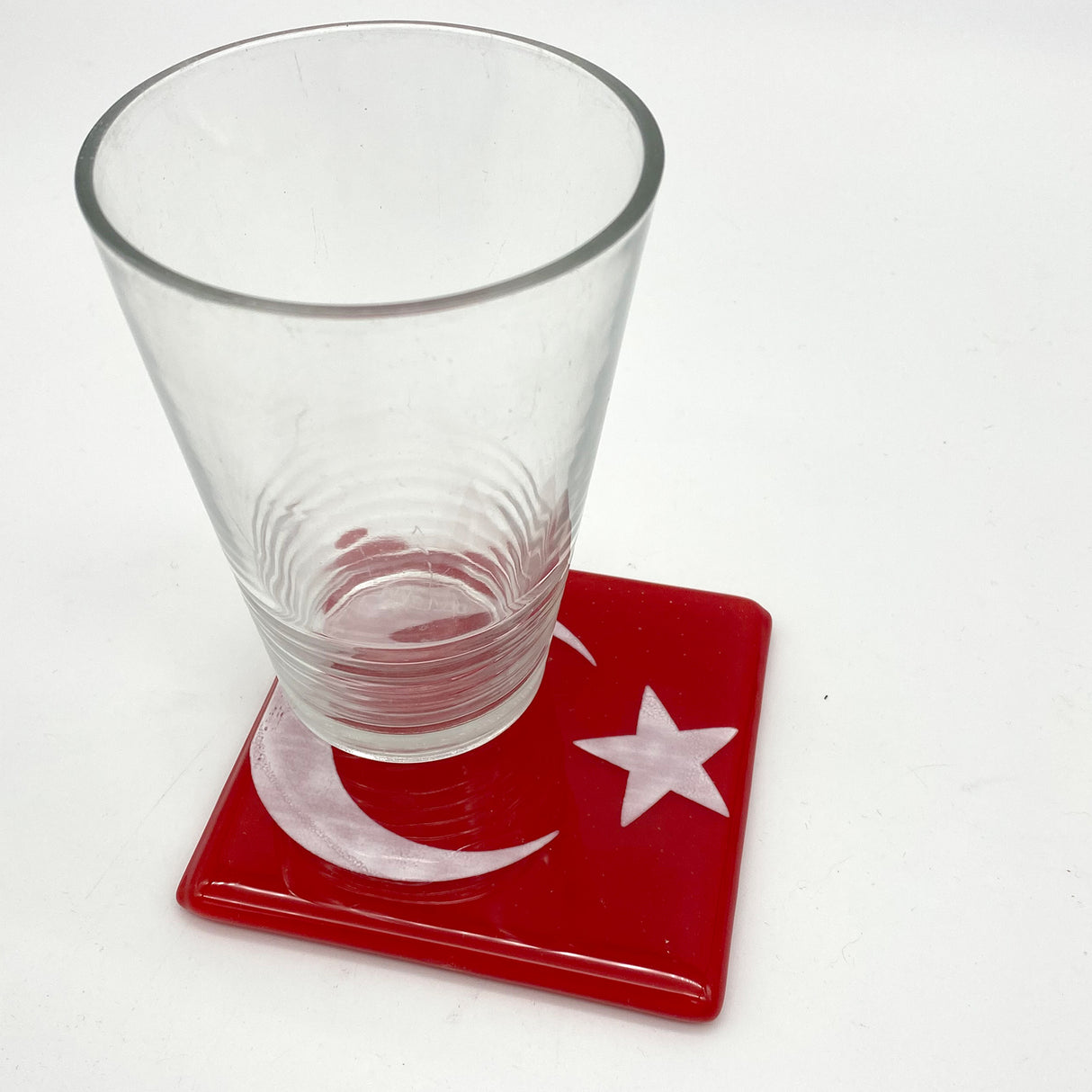 Turkish Flag Fused Glass 4" Single Coaster - made to order