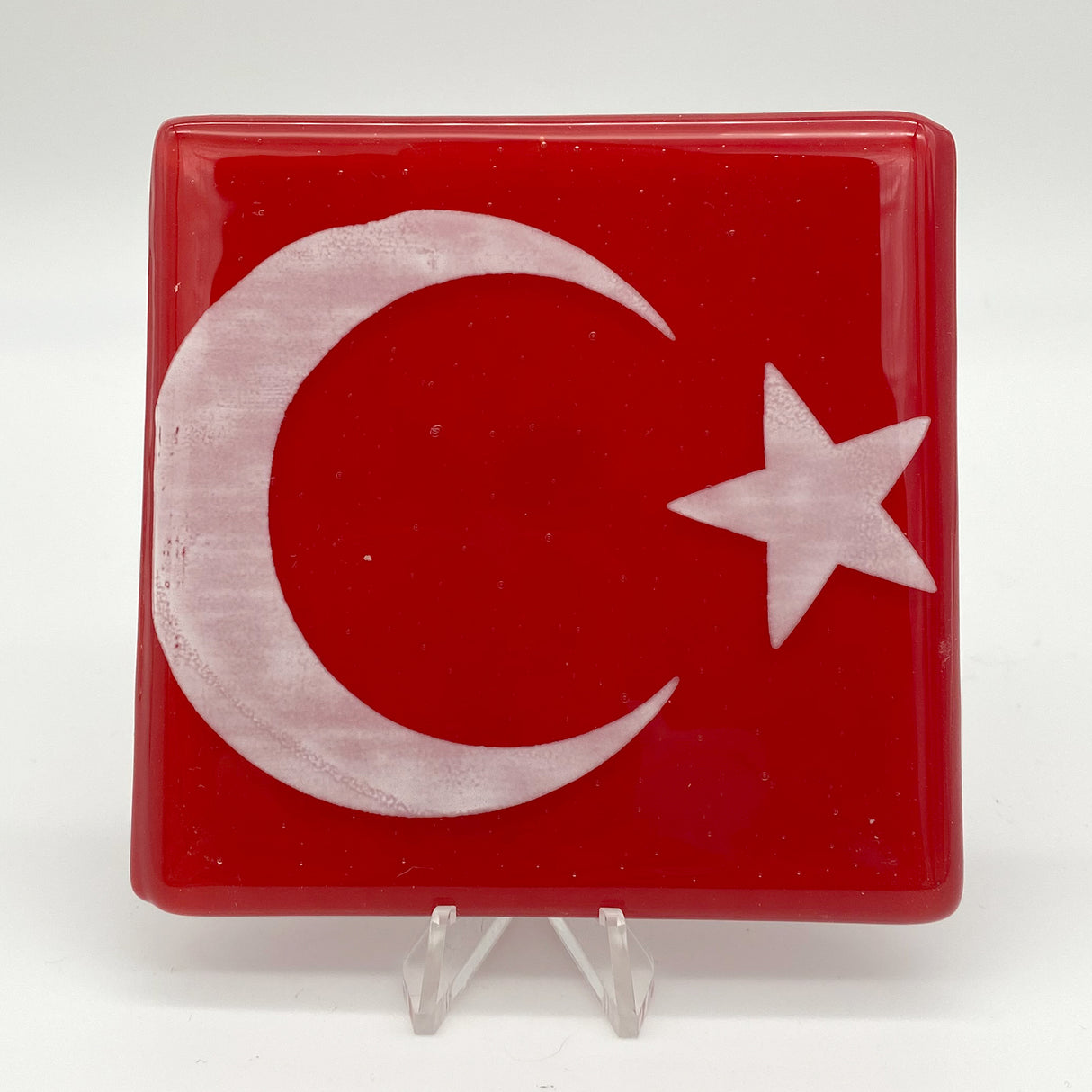 Turkish Flag Fused Glass 4" Single Coaster - made to order