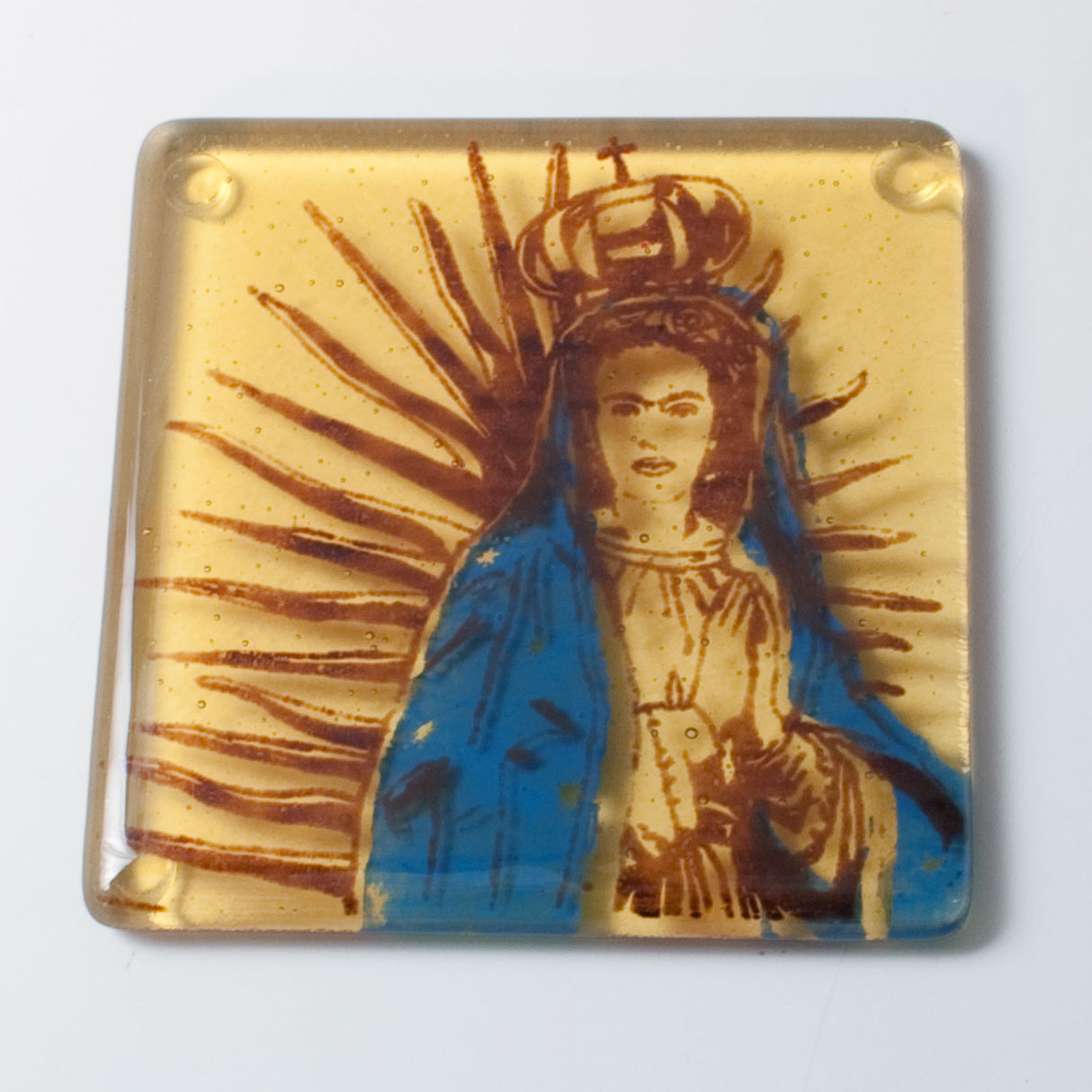 Virgen of Guadalupe Frida Fused Glass 4" Single Coaster