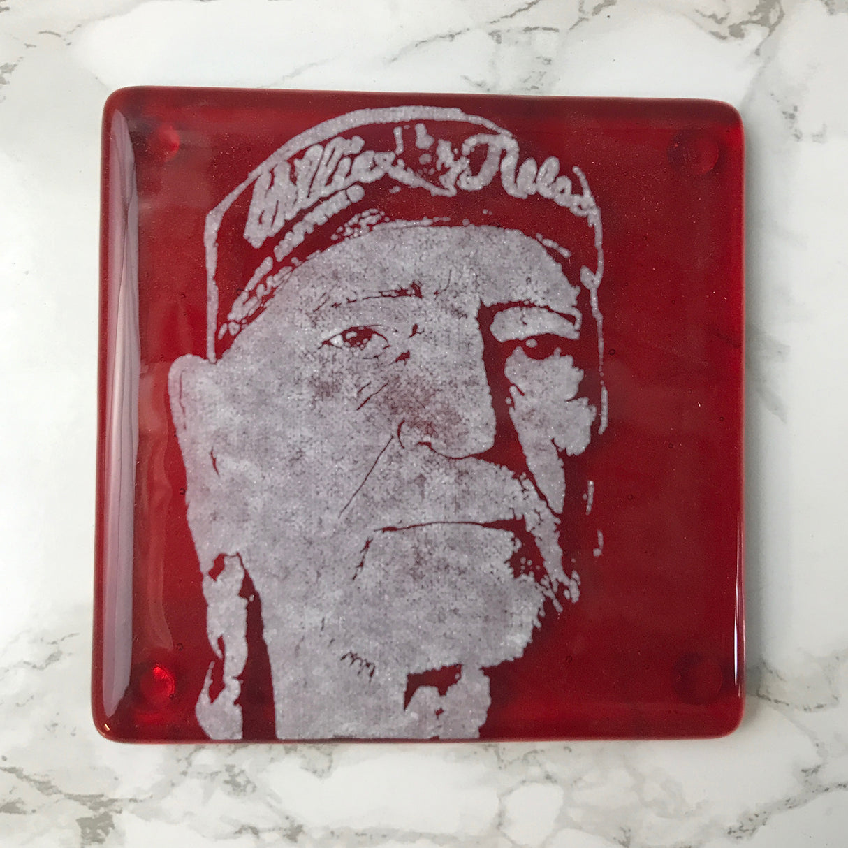 Willie Nelson (Bandana) Fused Glass 4" Single Coaster
