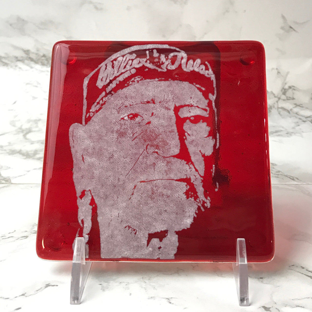 Willie Nelson (Bandana) Fused Glass 4" Single Coaster