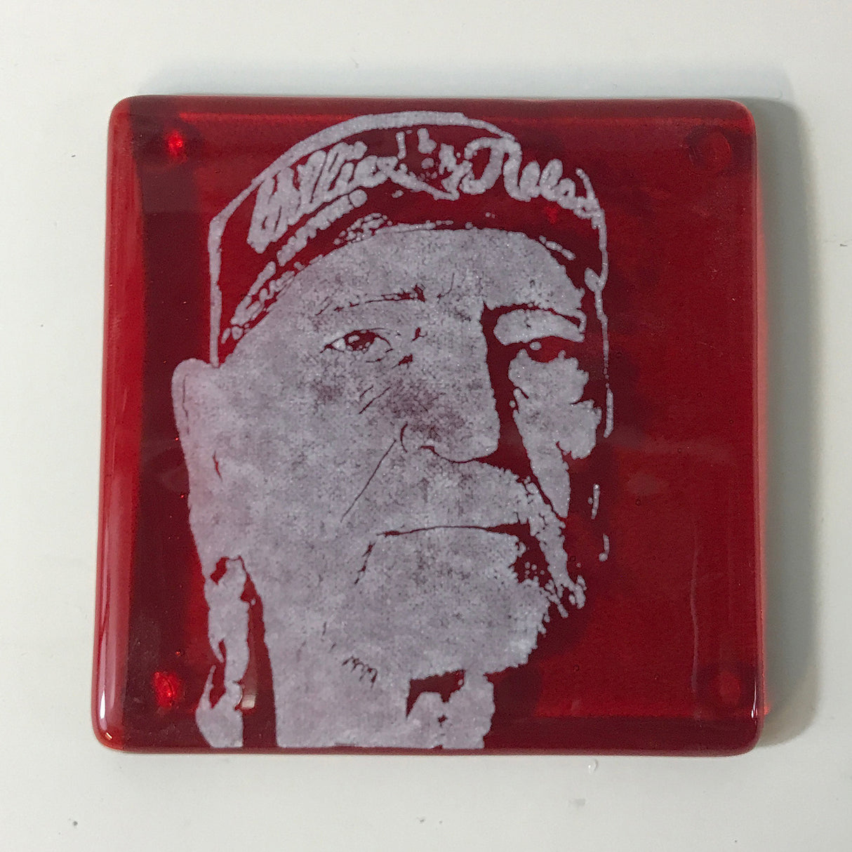 Willie Nelson (Bandana) Fused Glass 4" Single Coaster