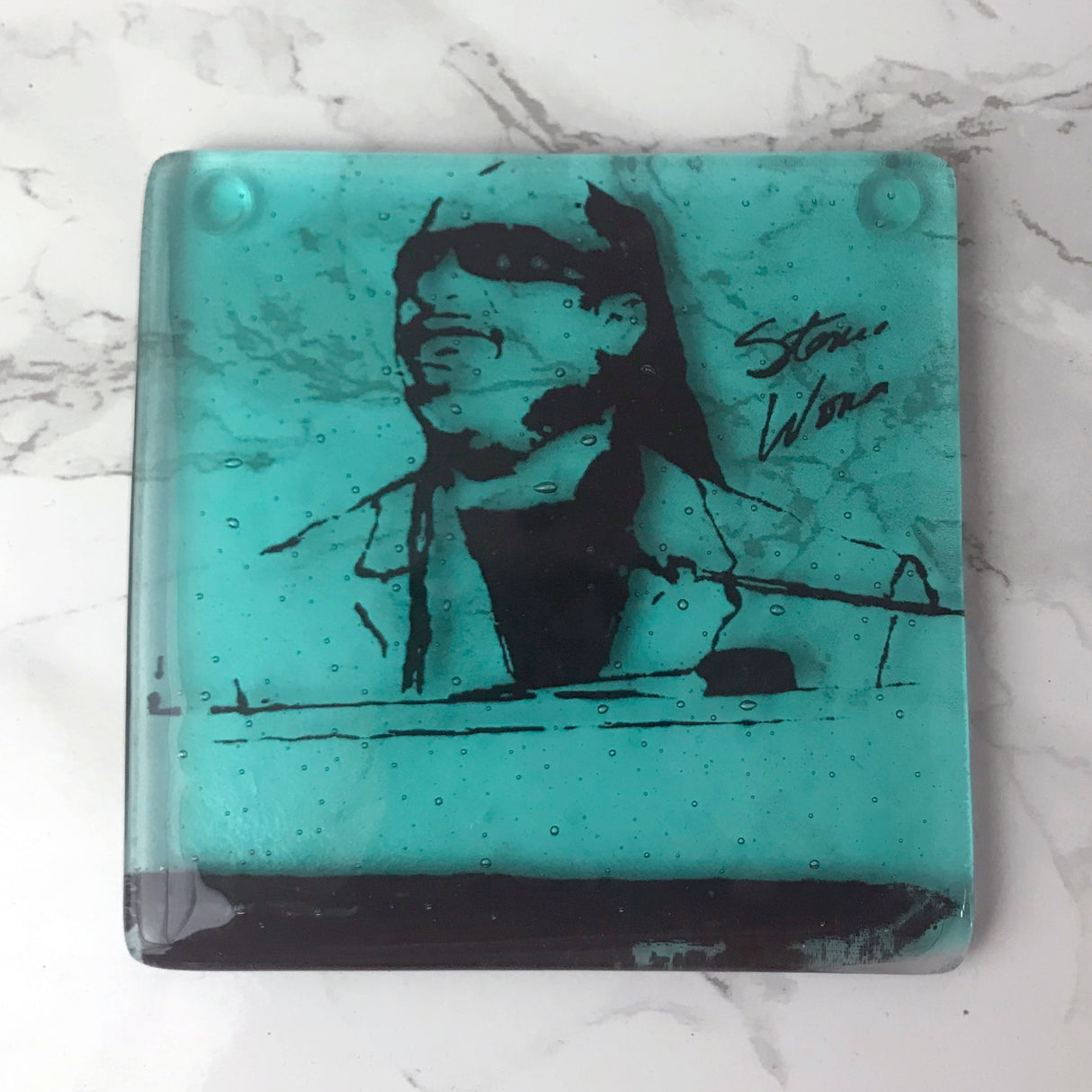 Stevie Wonder Fused Glass 4" Single Coaster