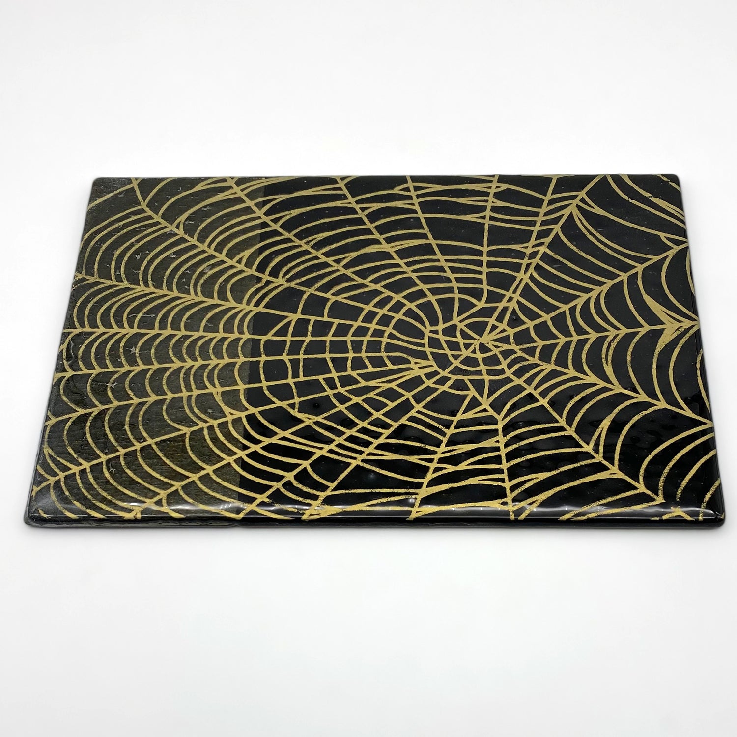 Mystical Spider Web 7x11" Fused Glass Cheese Plate