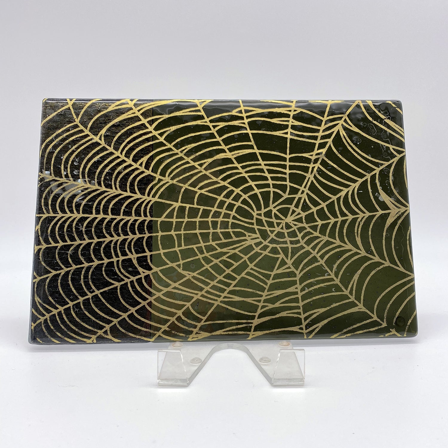 Mystical Spider Web 7x11" Fused Glass Cheese Plate