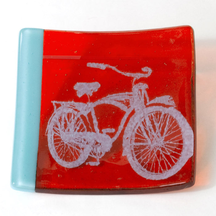 Bike 4.5" Handmade Fused Glass Catch-all Dish