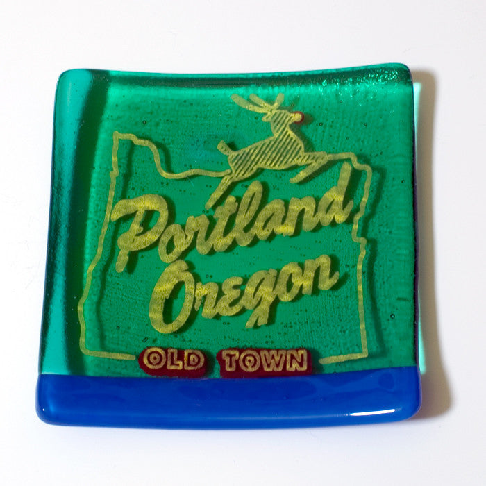 Portland Old Town Neon Sign 4.5" Handmade Fused Glass Catch-all Dish