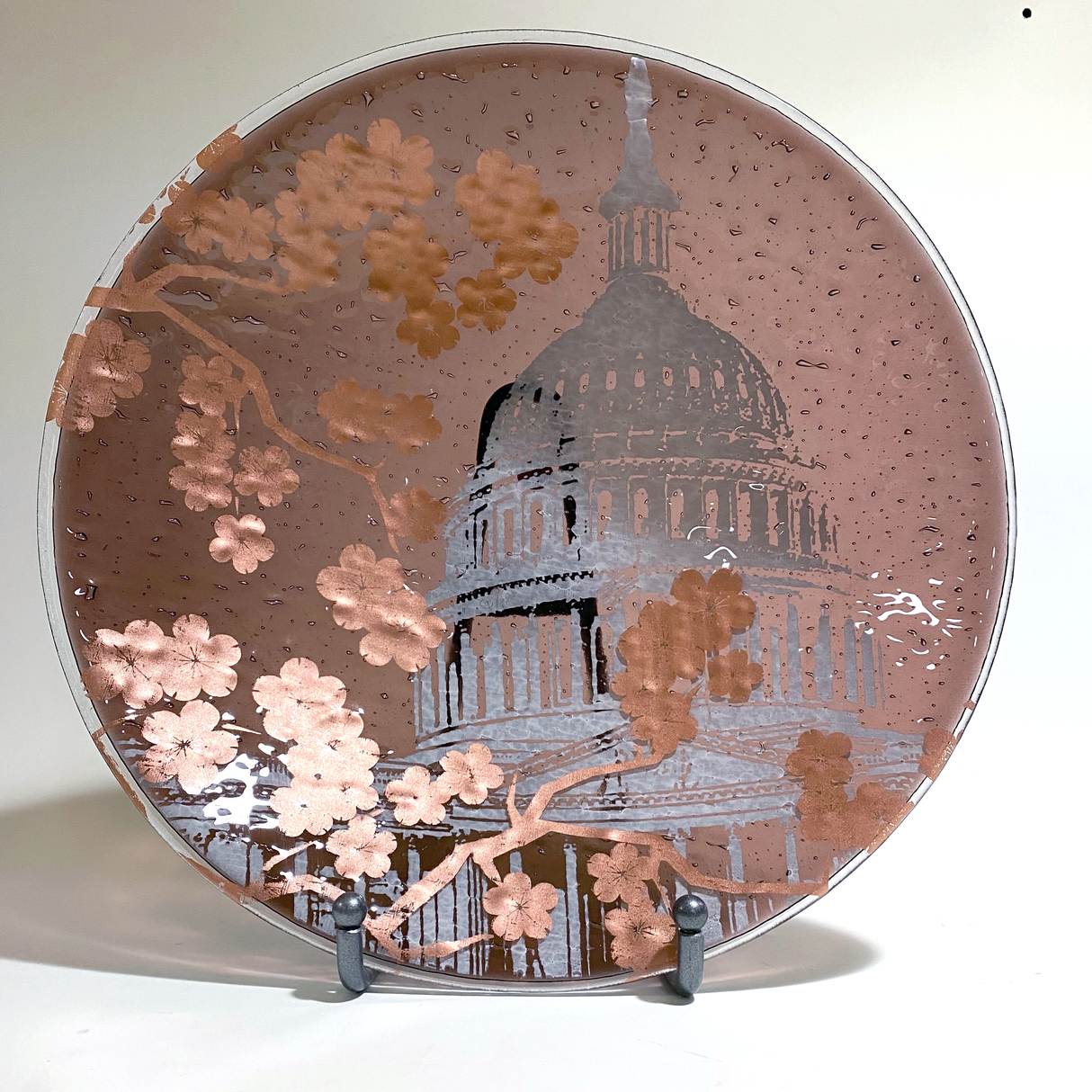 Washington DC Cherry Blossom Large 13" Fused Glass Serving Bowl | Made to order