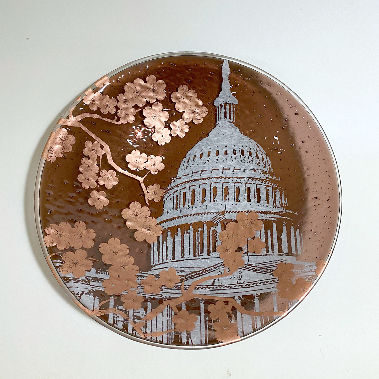 Washington DC Cherry Blossom Large 13" Fused Glass Serving Bowl | Made to order