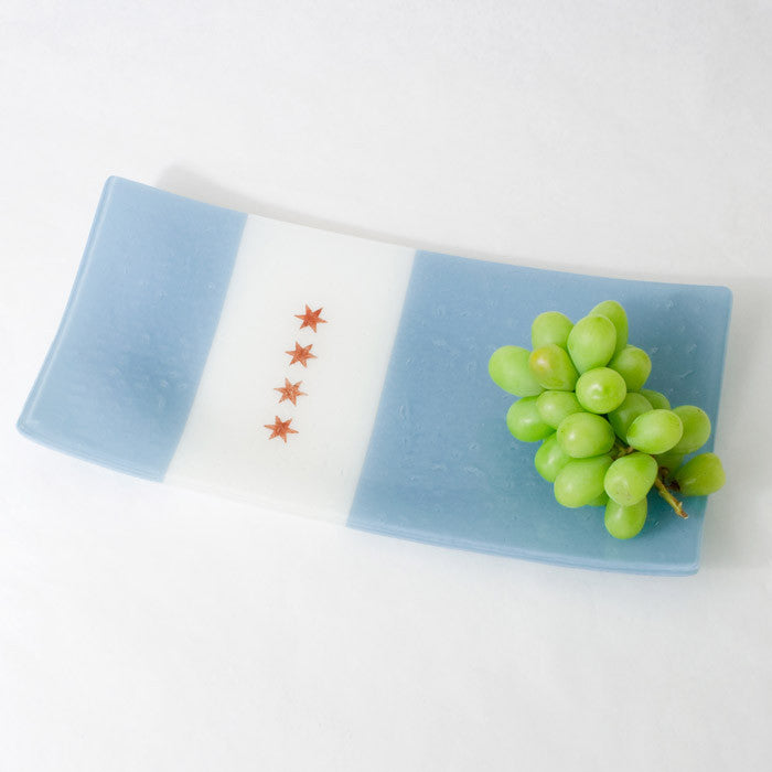 Chicago Flag Fused Glass 15" Long Platter