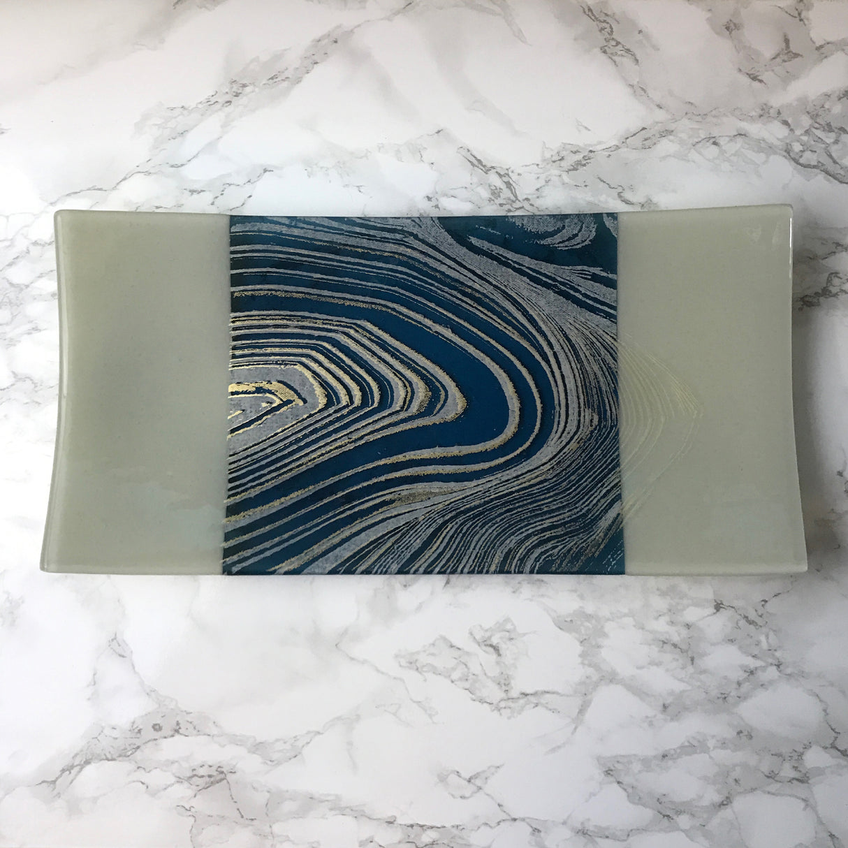 Agate 15" Long Fused Glass Serving Platter