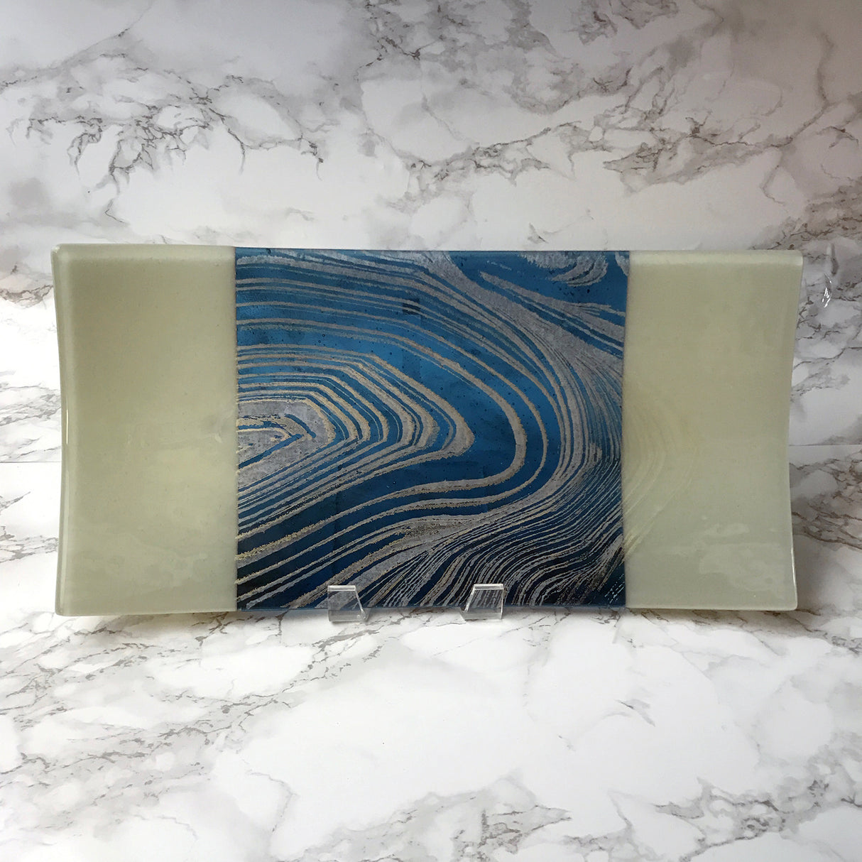 Agate 15" Long Fused Glass Serving Platter
