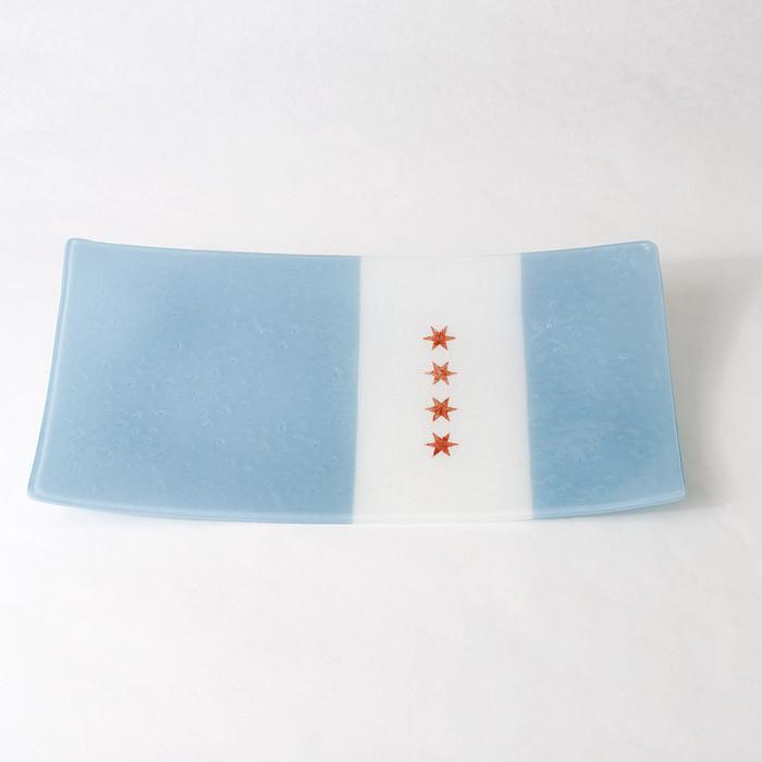 Chicago Flag Fused Glass 15" Long Platter