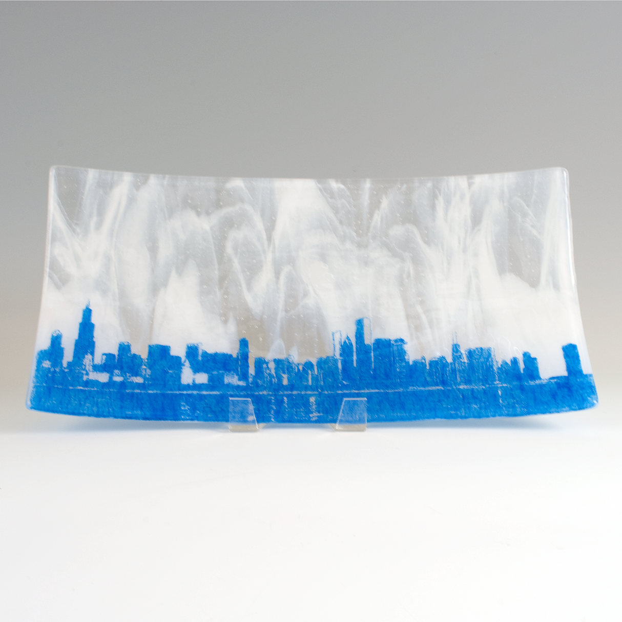 Chicago Skyline Fused Glass 15" Long Platter