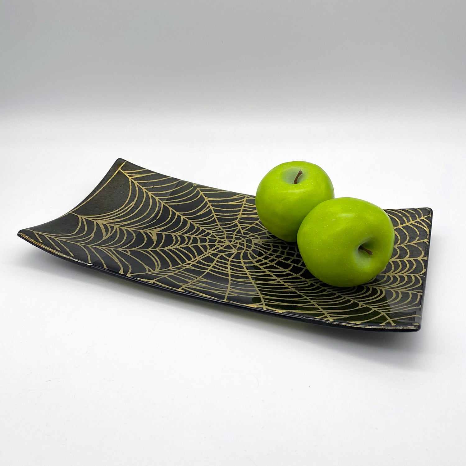 Mystical Spider Web 15" Long Fused Glass Serving Platter