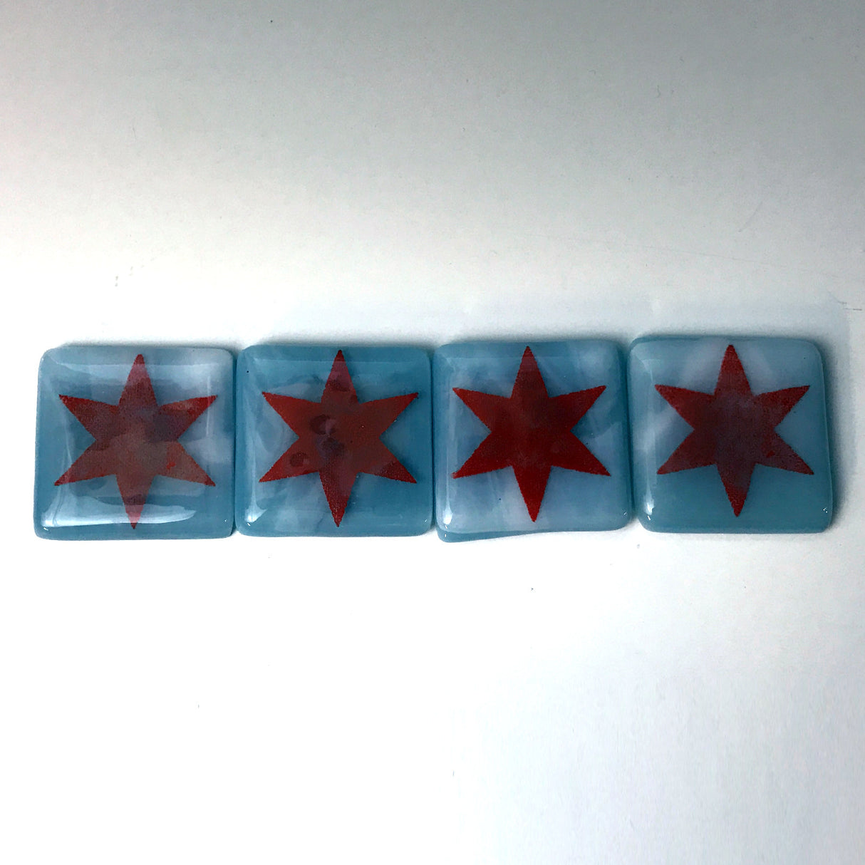 Chicago Flag Stars Fused Glass Magnet 4-pack