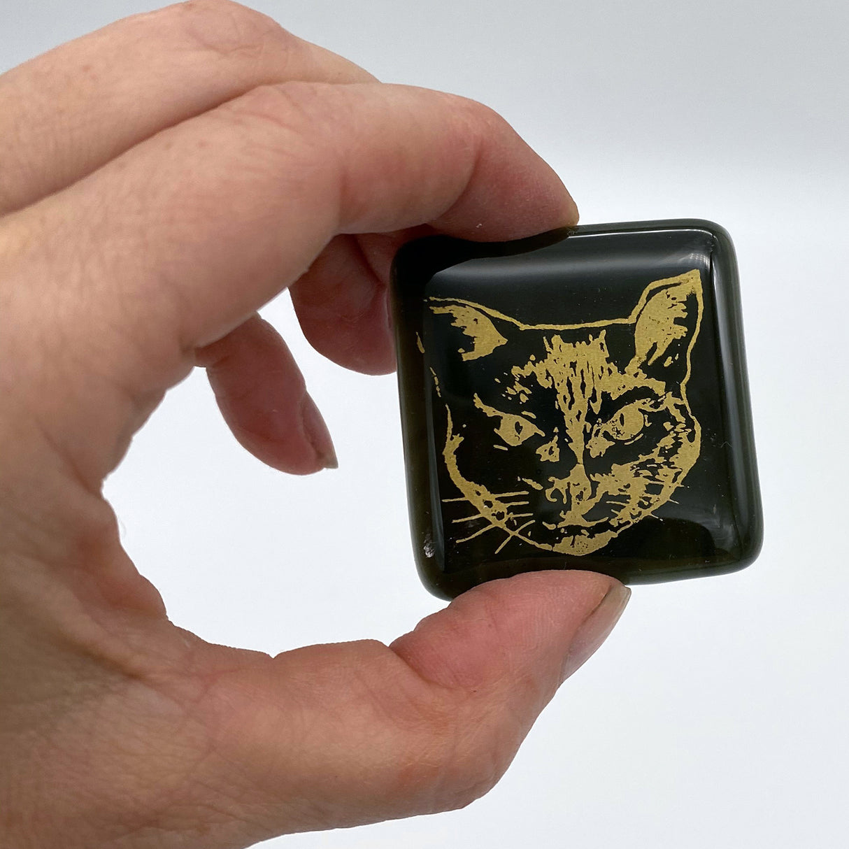 Mystical Black Cat Fused Glass 1.75" Magnet