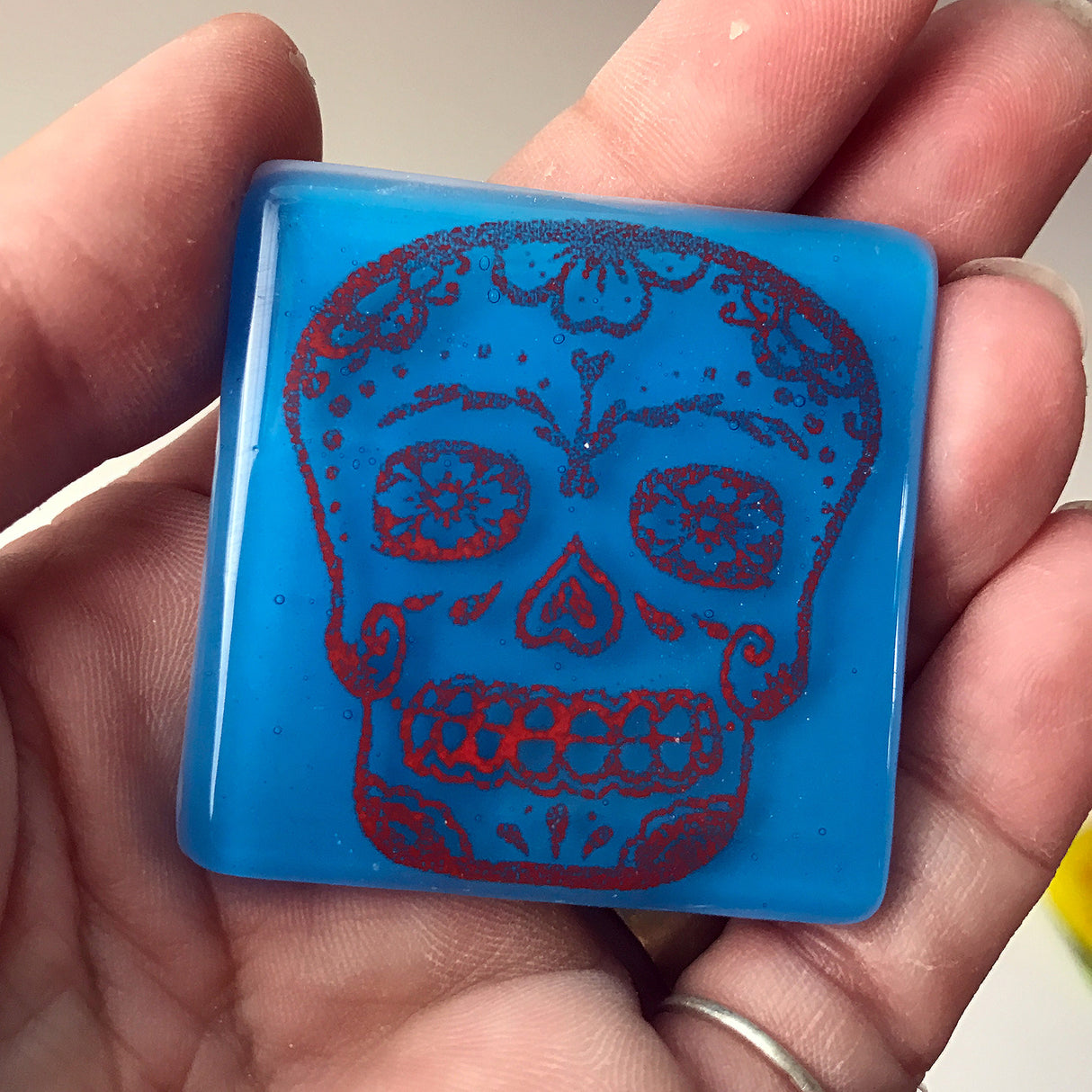 Calavera Sugar Skull Fused Glass 1.75" Magnet