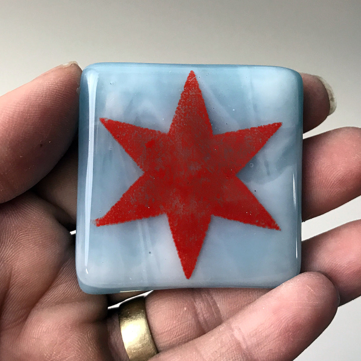 Chicago Flag Star Fused Glass 1.75" Magnet