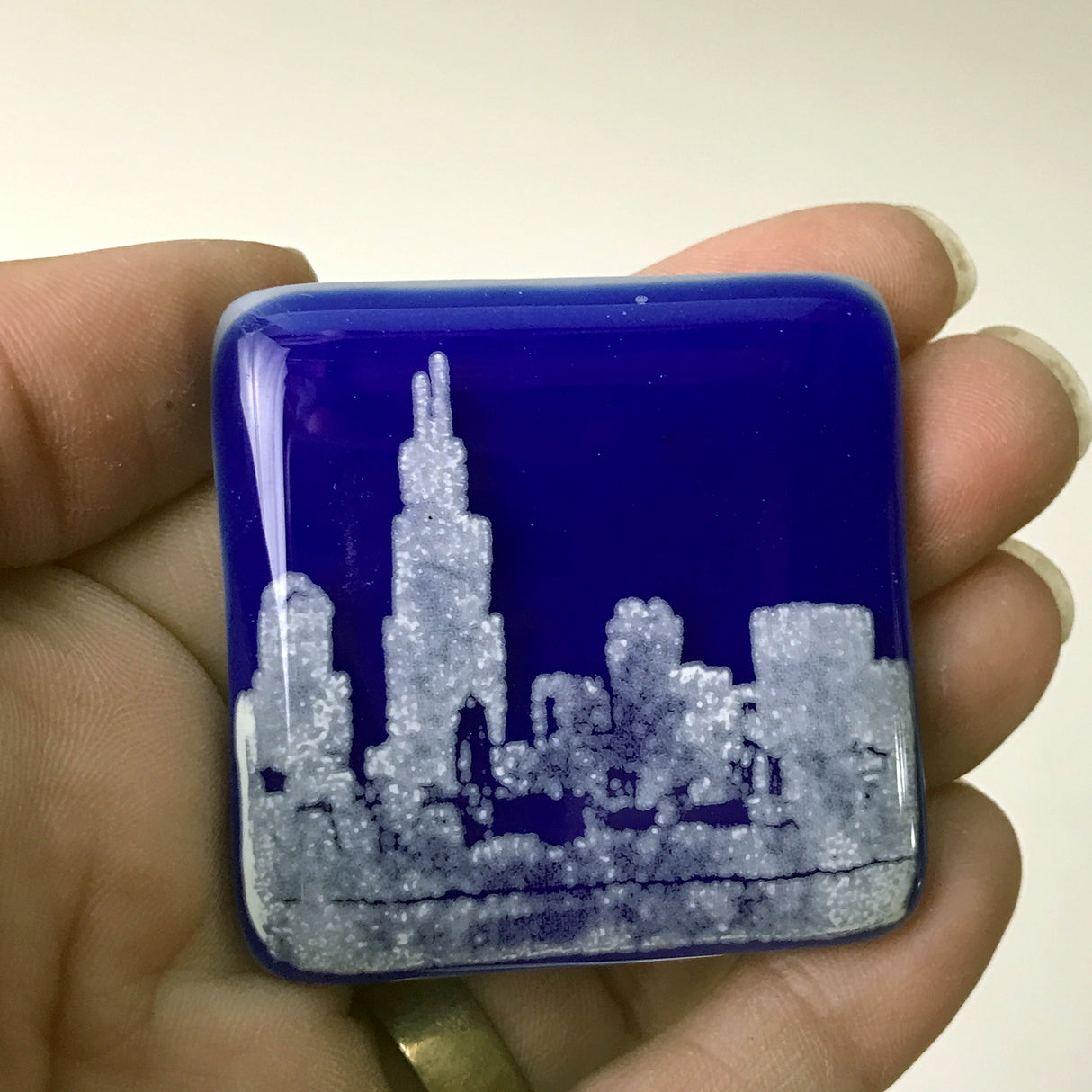 Chicago Skyline Fused Glass 1.75" Magnet