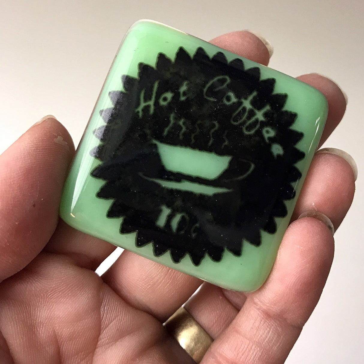 Vintage Coffee Ad Handmade Fused Glass 1.75" Magnet