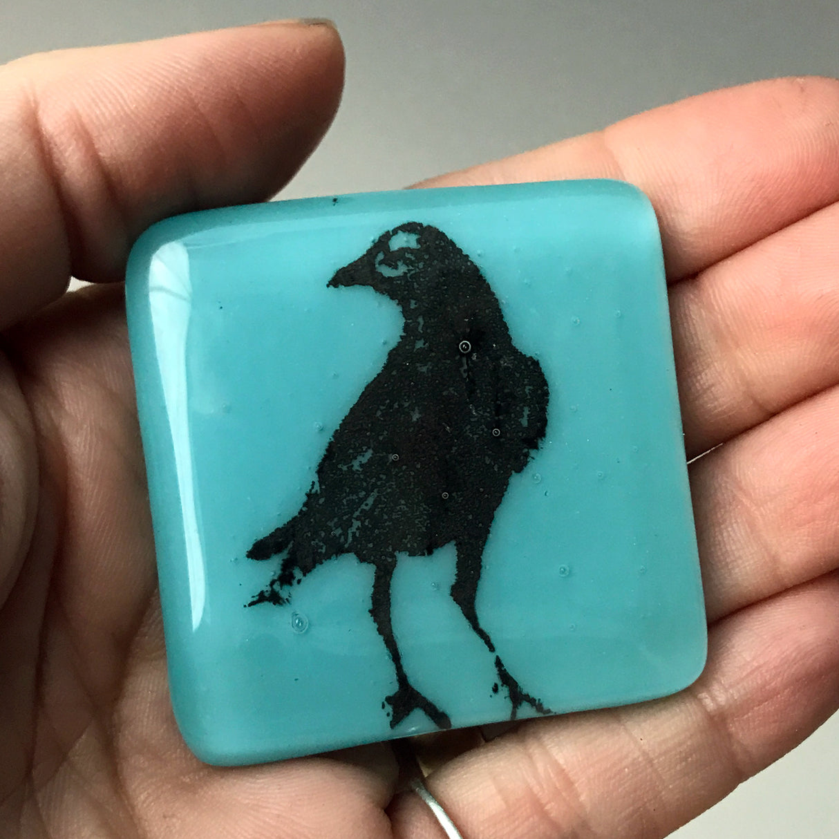 Crow Fused Glass 1.75" Magnet