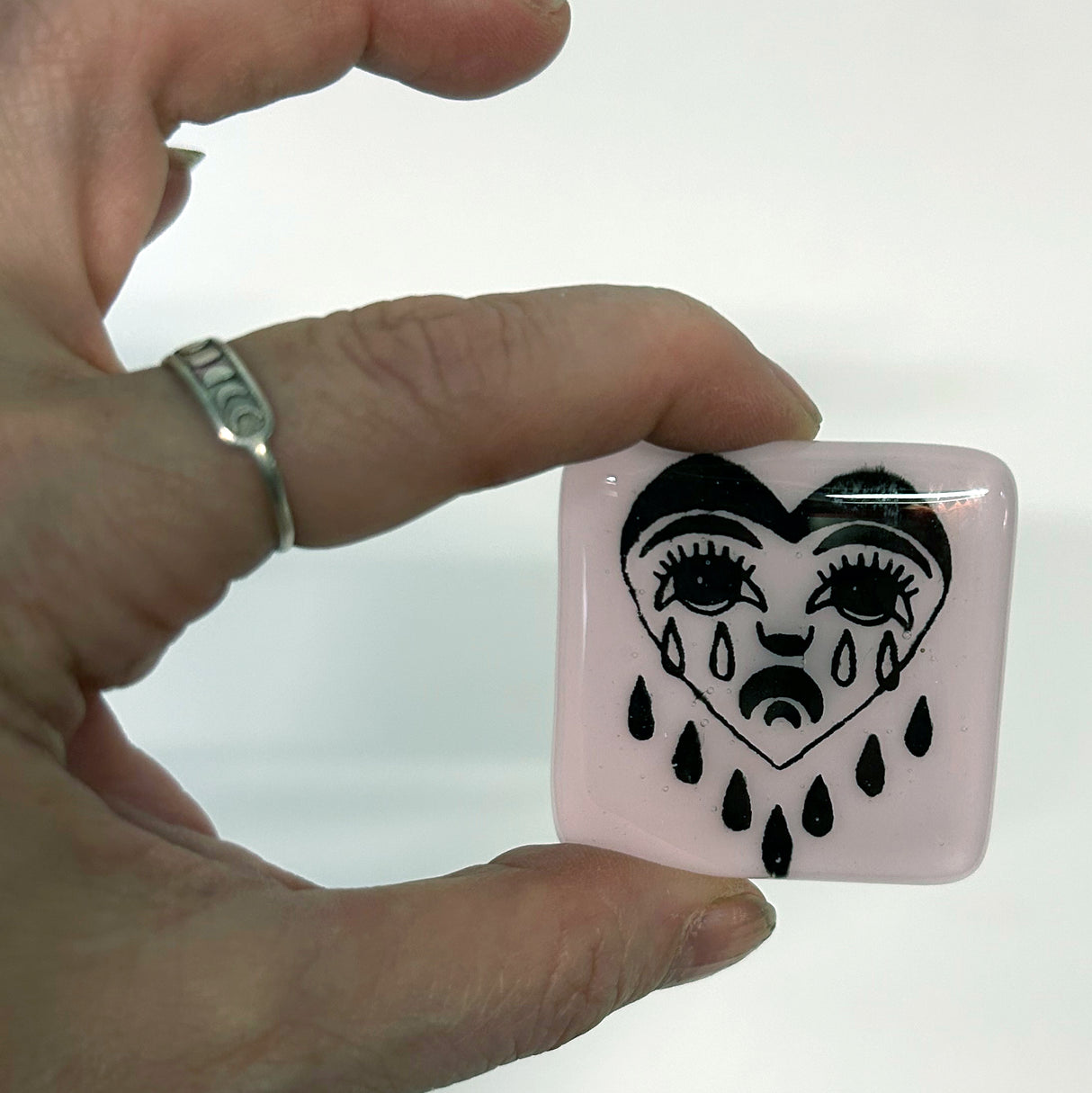 Crying Heart Tattoo Fused Glass 1.75" Magnet