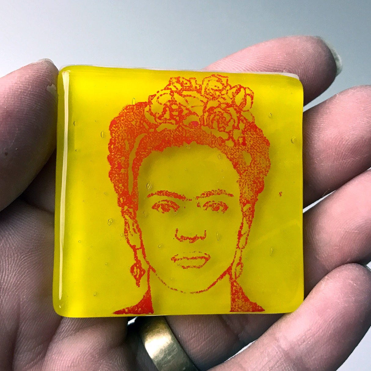 Frida Kahlo Fused Glass 1.75" Magnet