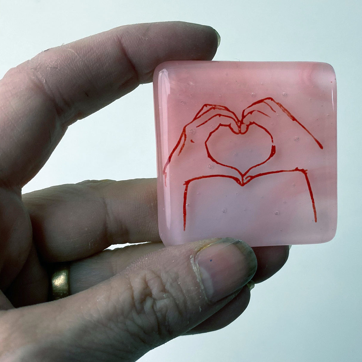 Heart hands Fused Glass 1.75" Magnet (discontinued color)