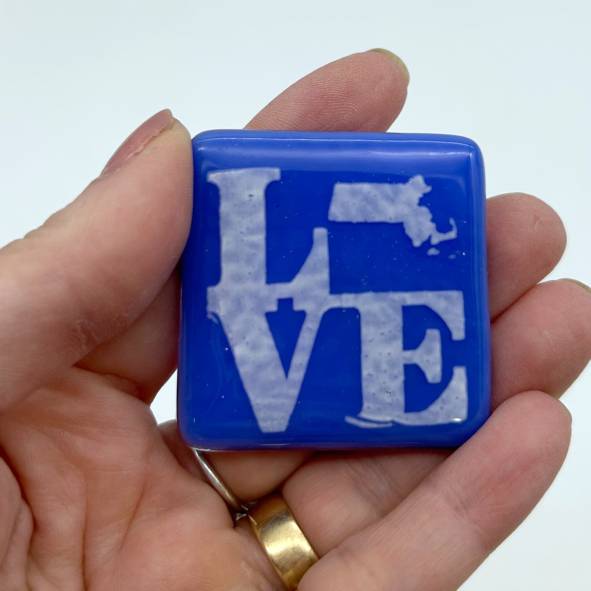 LOVE Massachusettes Fused Glass 1.75" Magnet - made to order