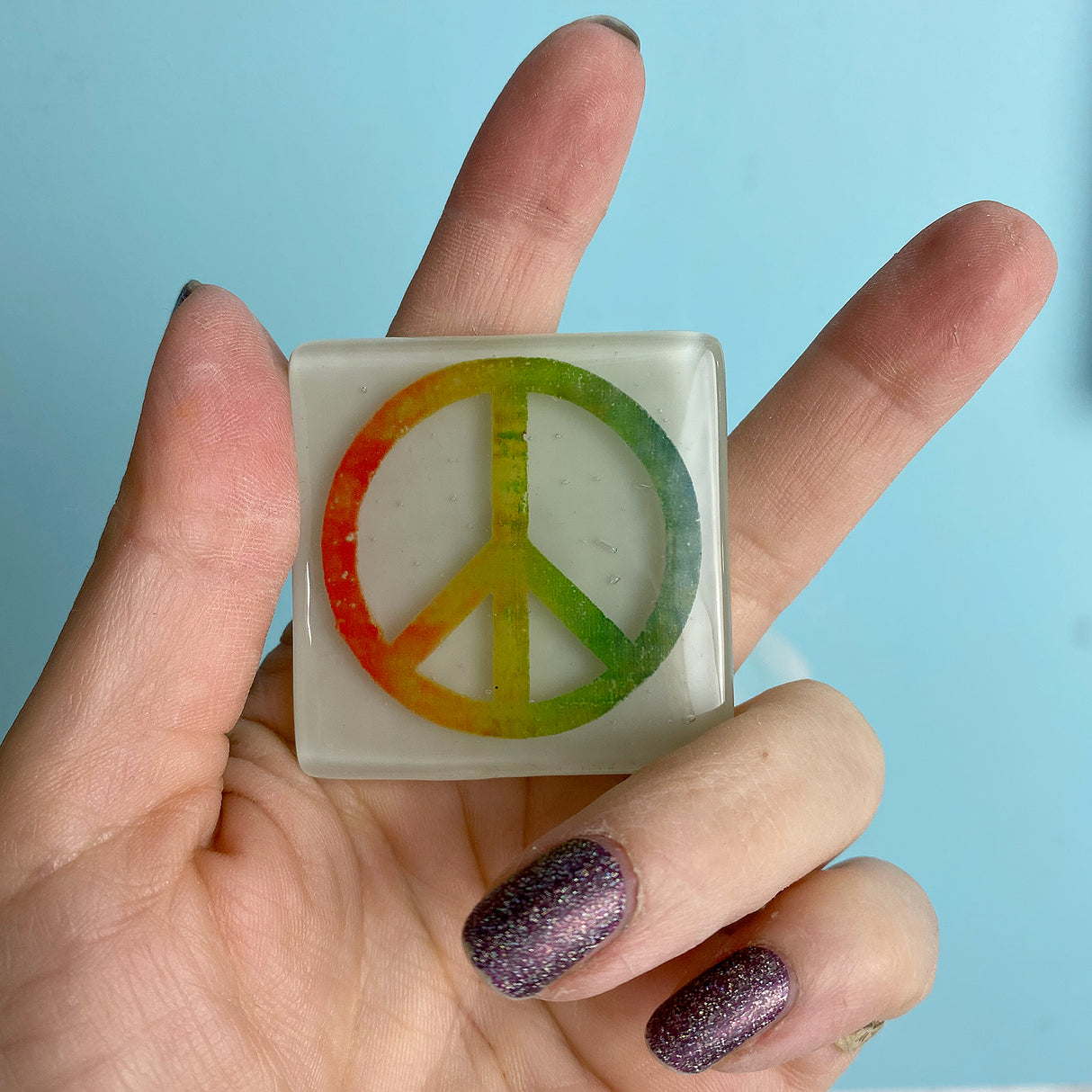 Rainbow Peace Fused Glass 1.75" Magnet