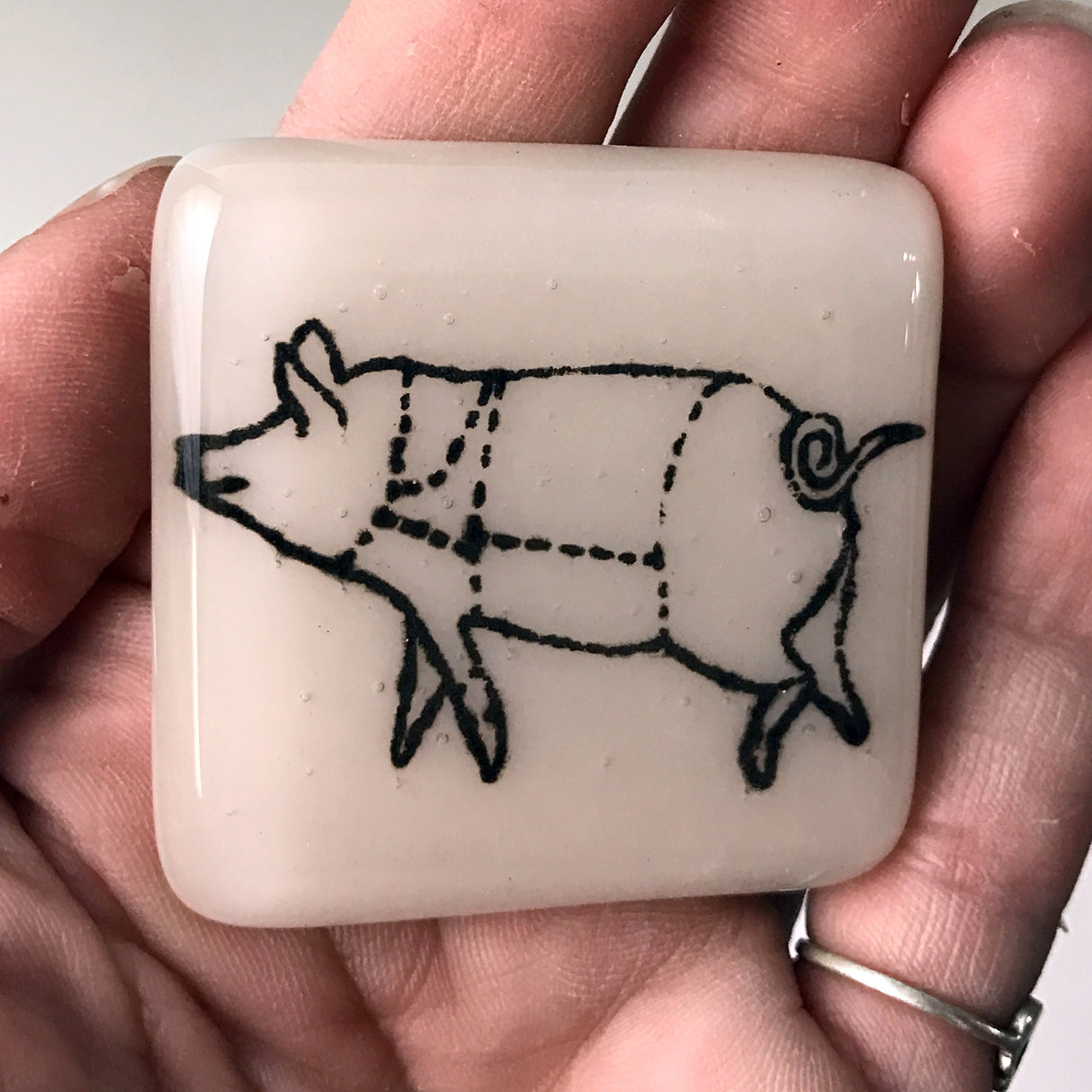 Pig Cuts Fused Glass 1.75" Magnet