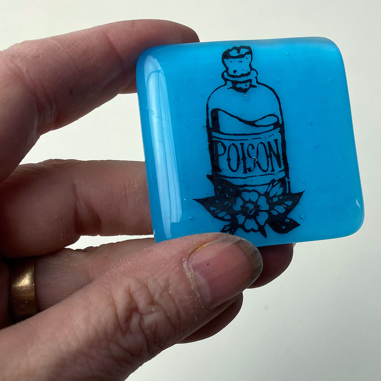 Poison Bottle Tattoo Fused Glass 1.75" Magnet