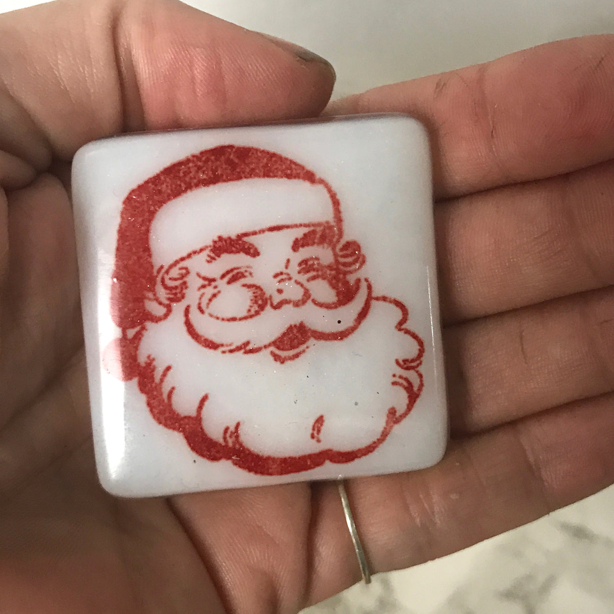Vintage Santa Fused Glass 1.75" Magnet