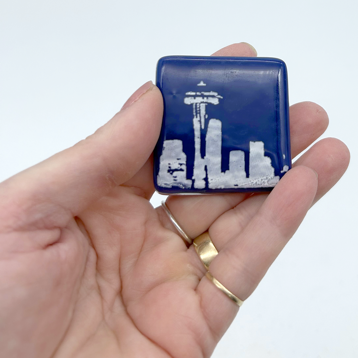 Seattle Skyline Fused Glass 1.75" Magnet - made to order