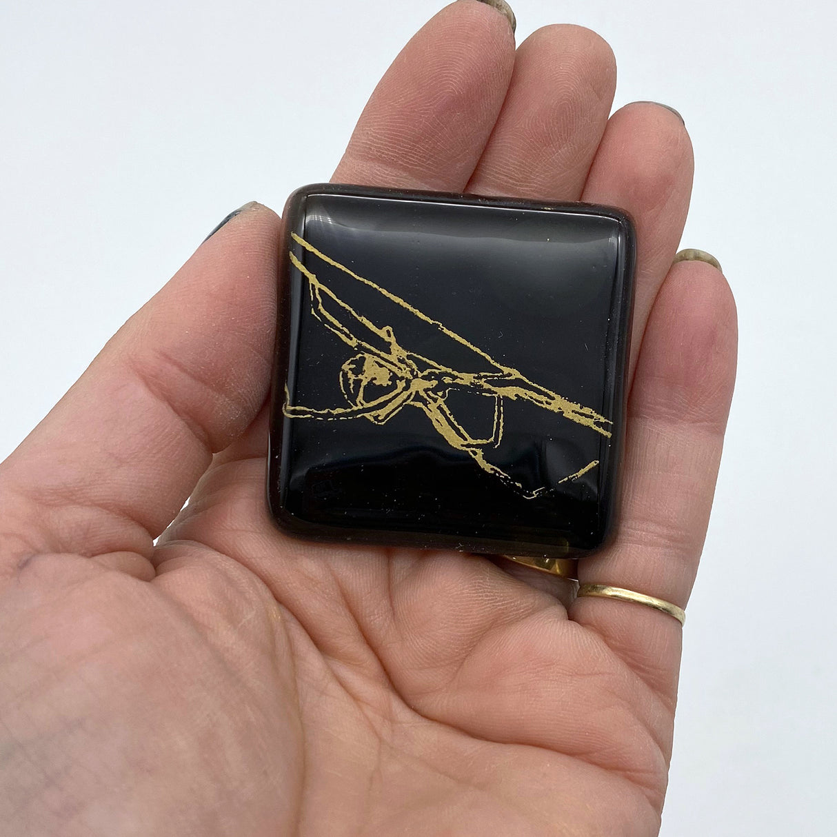 Mystical Black Widow Fused Glass 1.75" Magnet