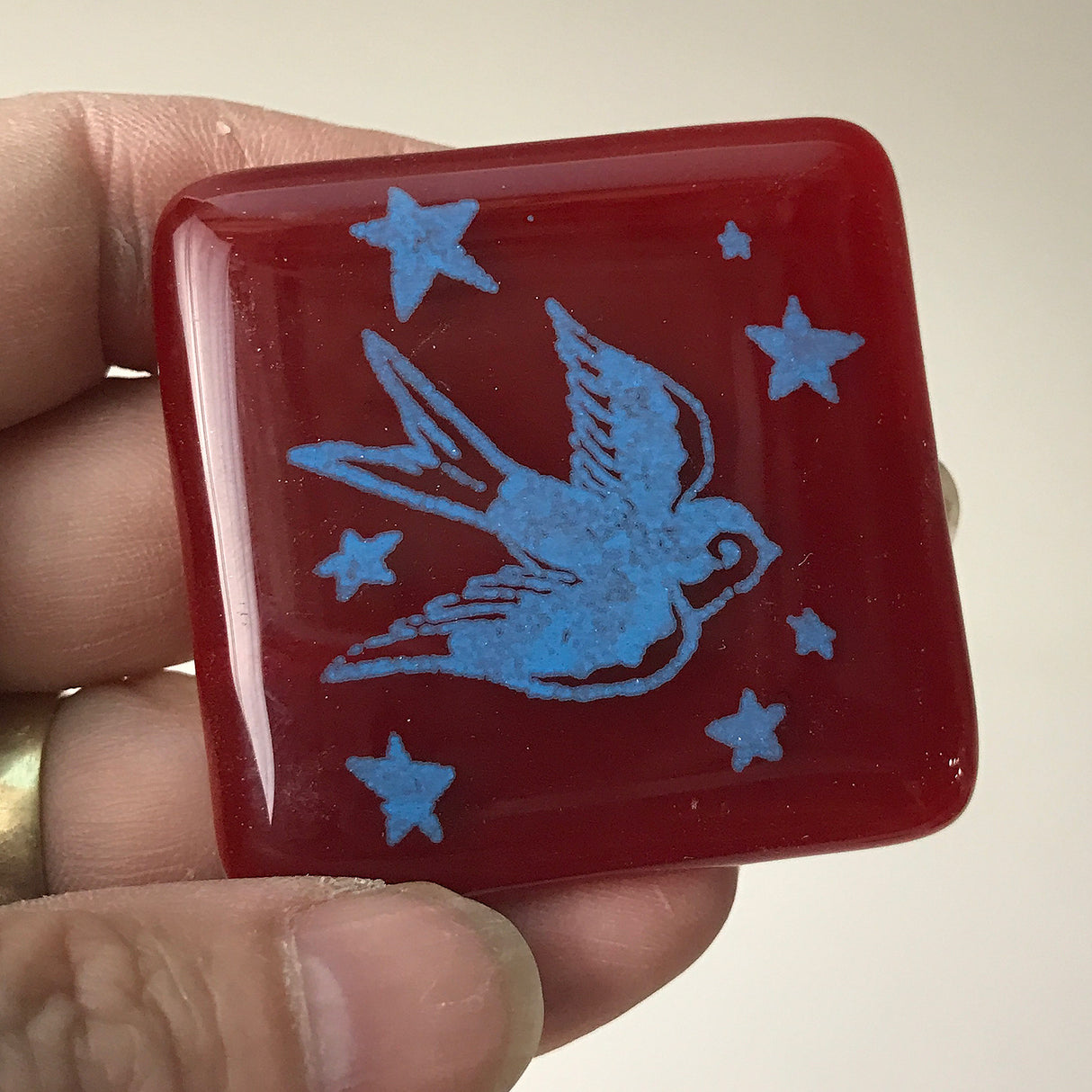 Swallow Tattoo Fused Glass 1.75" Magnet