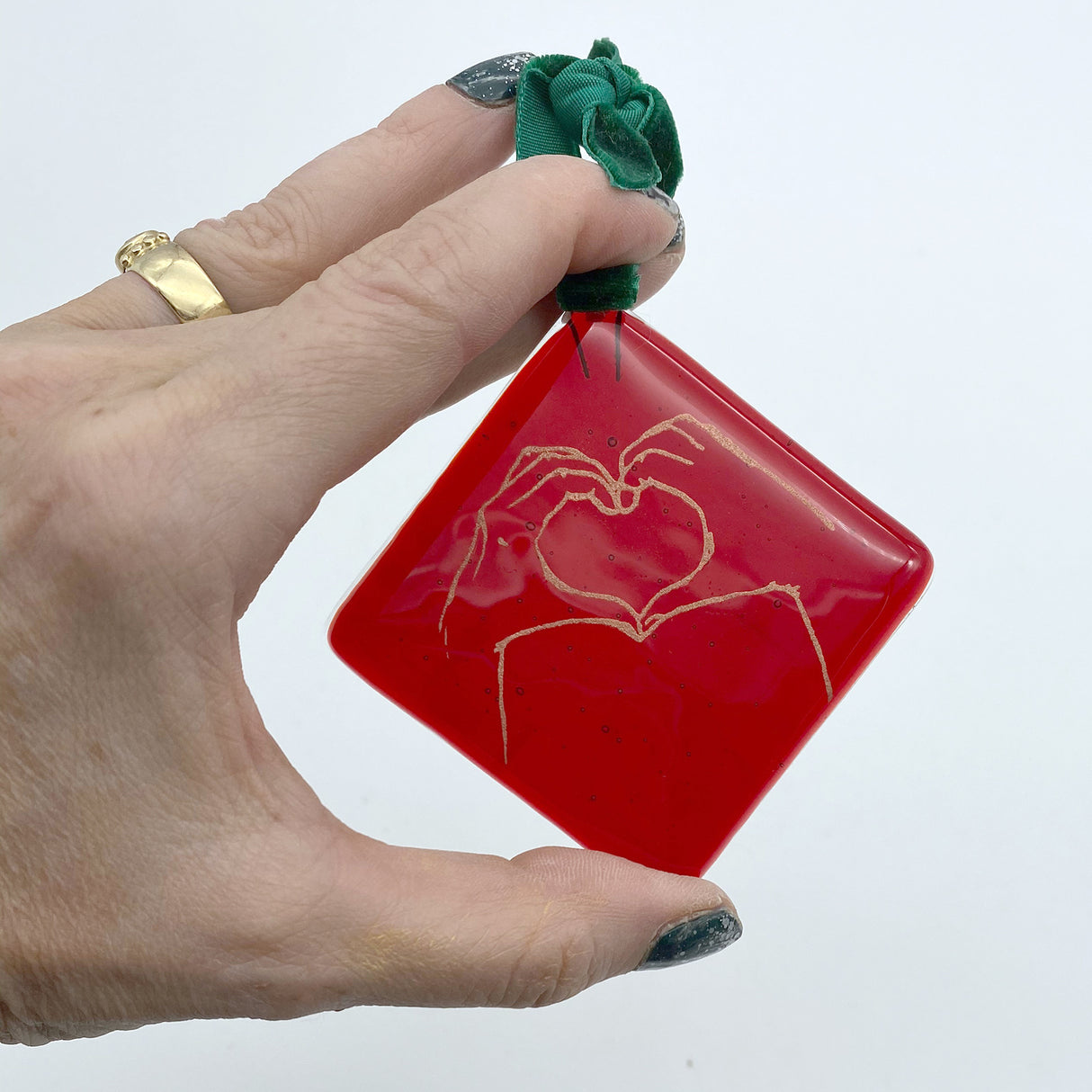 Heart hands 2.25" Fused Glass Ornament