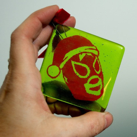 Santa Luchador 2.25" Fused Glass Ornament