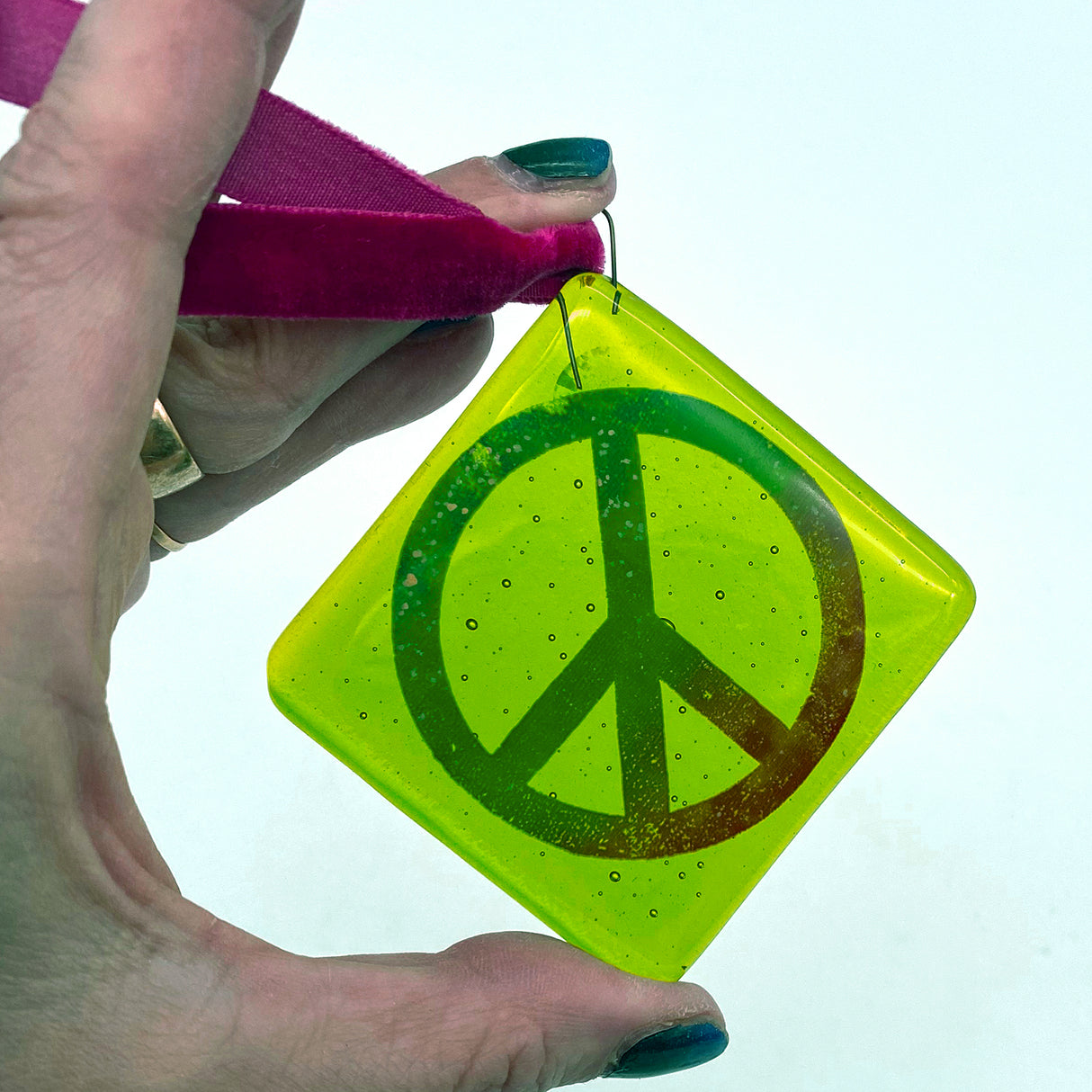 Rainbow Peace 2.25" Fused Glass Ornament